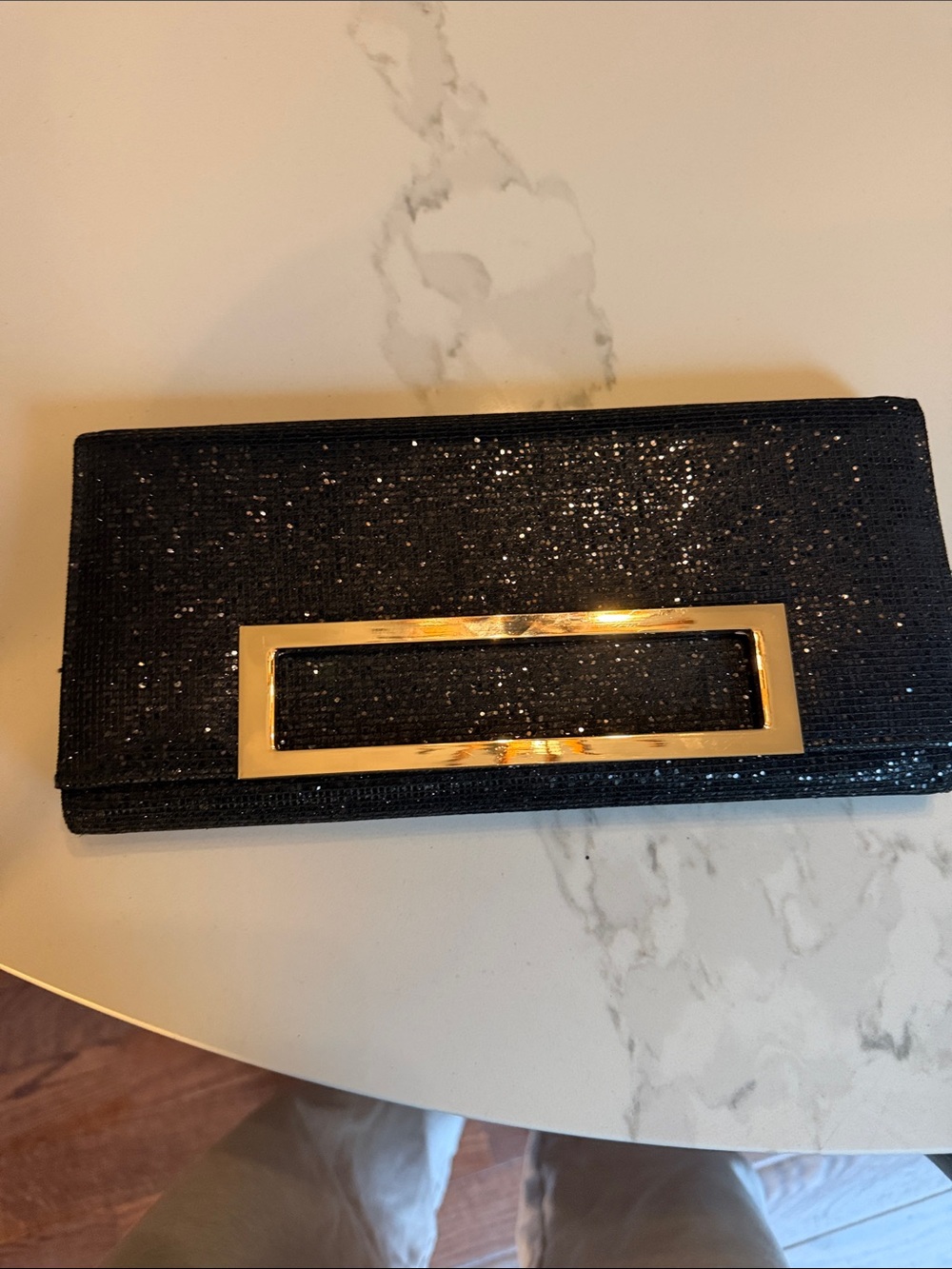 Black Glitter Clutch with Gold Accent